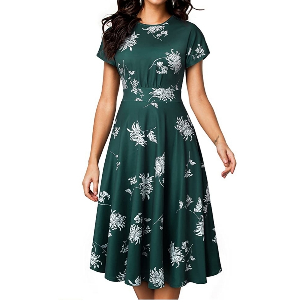 HOMEYEE Women's Short Sleeve Floral Dress